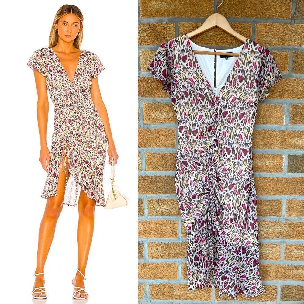 MAJORELLE Elaine Midi Dress In Leopard Multi xs